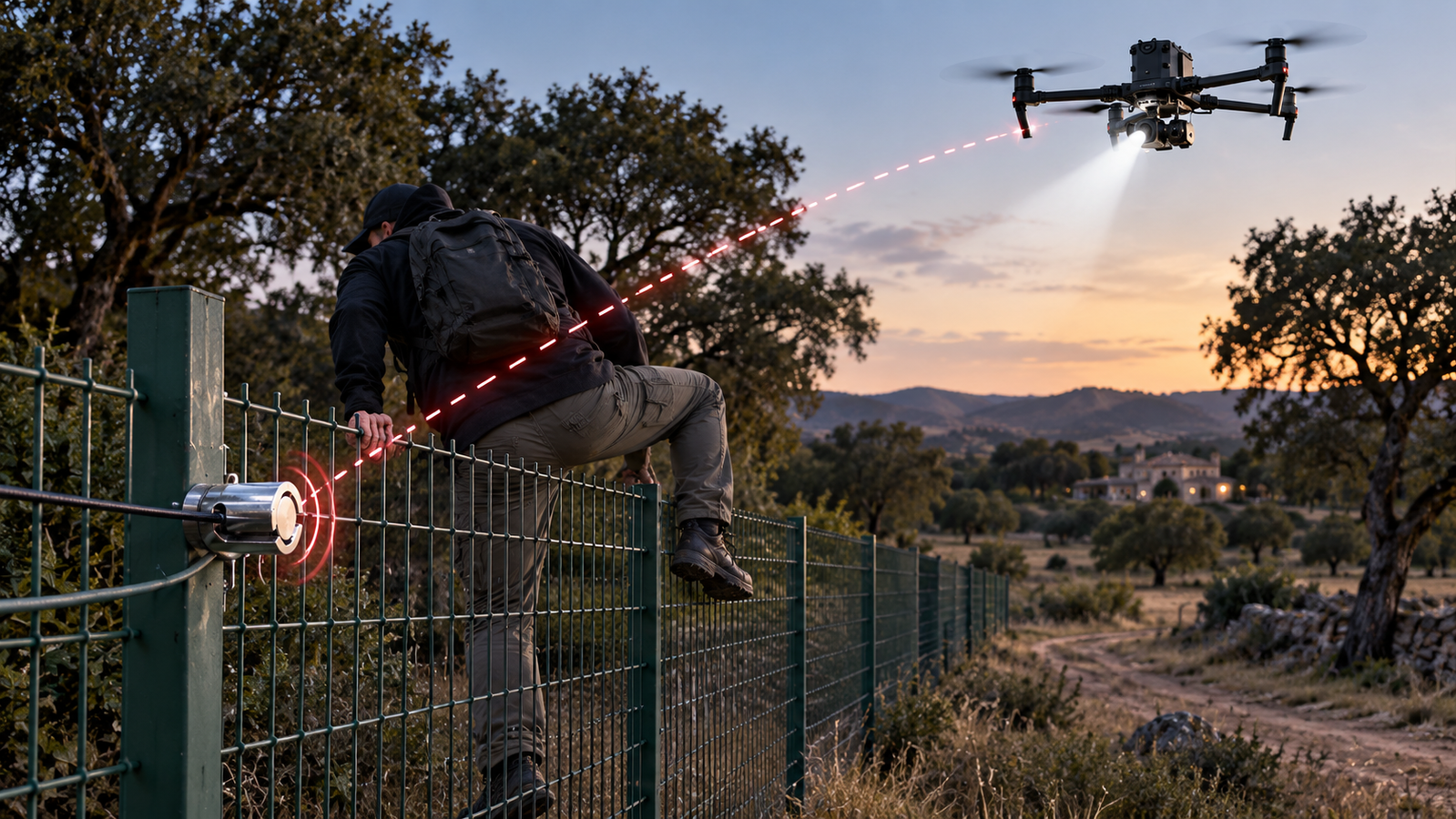 Un dron verifica una intrusión en el vallado de una finca