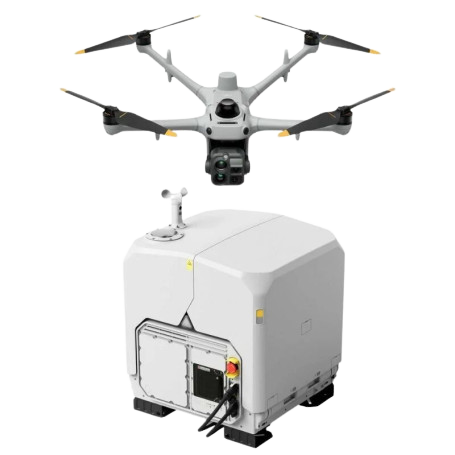 Dron y estación autónoma que coordinan el sistema de vigilancia